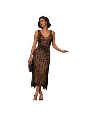 BABEYOND 1920s Art Deco Beaded Gatsby Dress Size 6